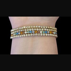 J.Crew Gold Tone Clear And Multi Color 4 Stack Bracelets Osfm Stretch